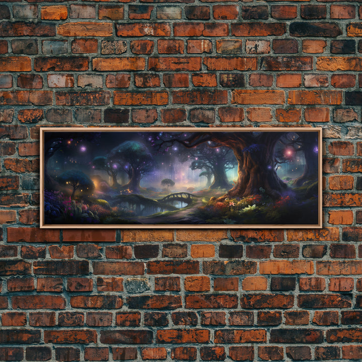 Spiritual Fantasy Forest Wall Art Print, Lanterns and Glowing Trees and Rivers, Fantasy Painting, Living Room Wall Art