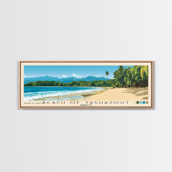 Beach of Taghazout, Morocco Panoramic Beach Print, Vacation Gift, Morocco Wall Art, Beach Painting, Beach Decor, Beach Painting