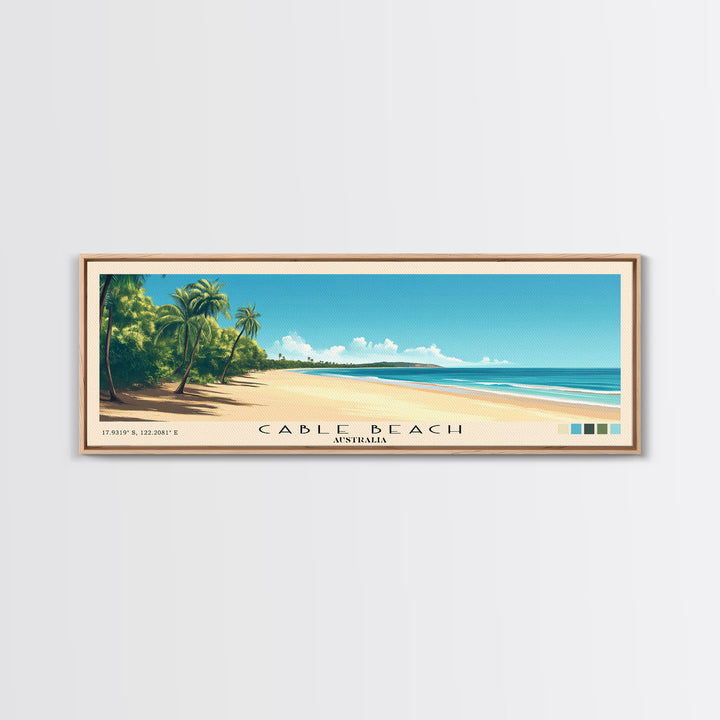 Cable Beach, Australia Panoramic Beach Print, Vacation Gift, Australia Wall Art, Framed Canvas Print, Framed Beach Painting