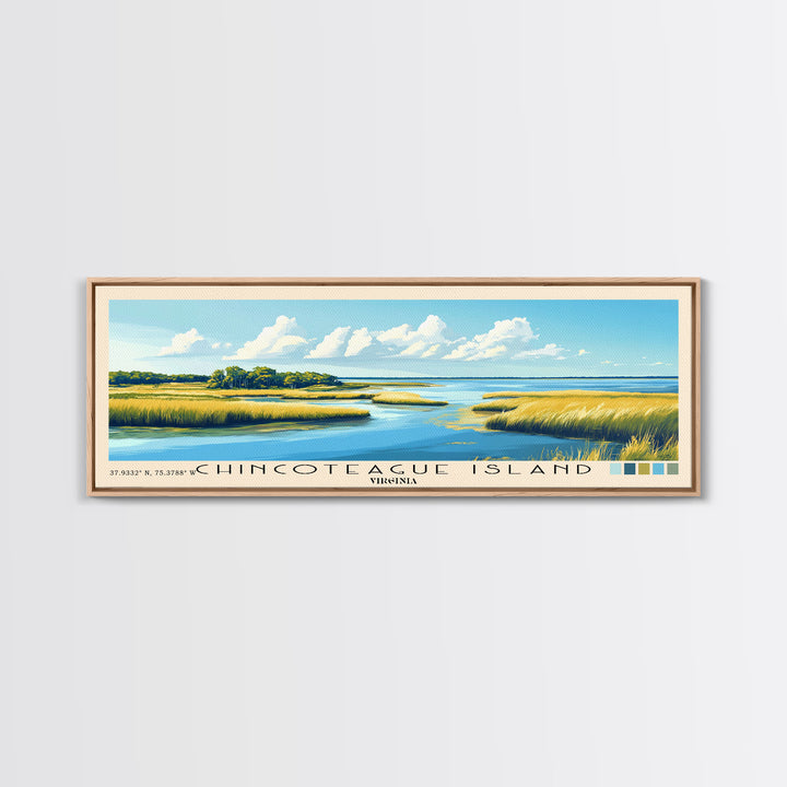 Chincoteague Island, Virginia Panoramic Beach Print, Vacation Gift, Virginia Wall Art, Framed Canvas Print, Framed Beach Painting