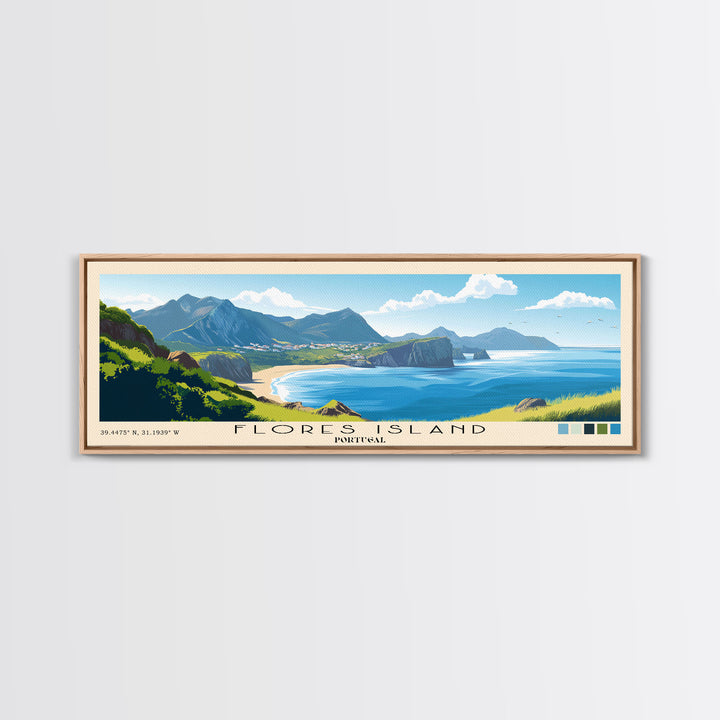 Flores Island, Portugal Panoramic Print, Vacation Gift, Portugal Wall Art, Beach Painting, Beach Decor, Large Wall Art, Wood Frame Art