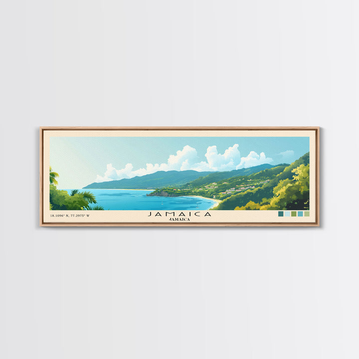 Jamaica, Jamaica Panoramic Print, Vacation Gift, Jamaica Wall Art, Beach Painting, Beach Decor, Large Wall Art, Wood Frame Art