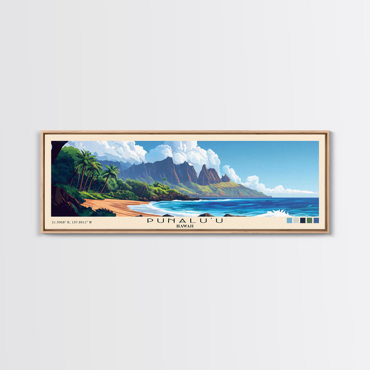 Punalu’u, Hawaii Panoramic Beach Print, Vacation Gift, Hawaii Wall Art, Framed Canvas Print, Framed Beach Painting