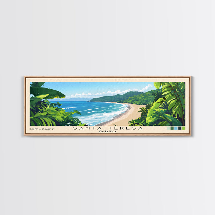 Santa Teresa, Costa Rica Panoramic Print, Vacation Gift, Costa Rica Wall Art, Beach Painting, Beach Decor, Large Wall Art, Wood Frame Art