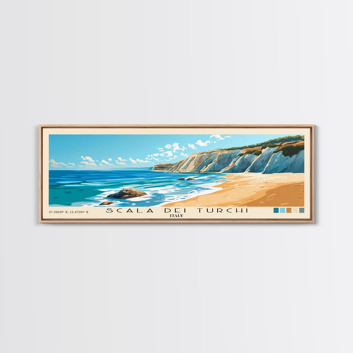 Scala dei Turchi, Italy Panoramic Print, Vacation Gift, Italy Wall Art, Beach Painting, Beach Decor, Large Wall Art, Wood Frame Art