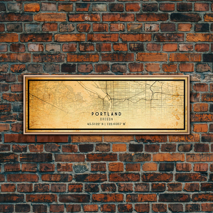 Panoramic Portland Oregon Street Map, Framed Canvas Art, Oregon United States Road Map Wall Art, Office Wall Art, Wall Decor for Office