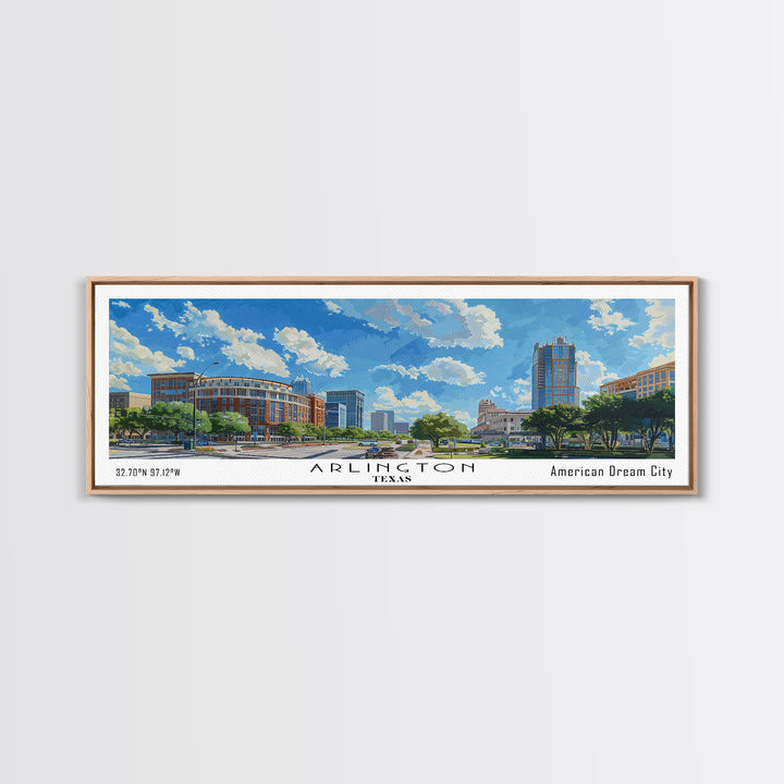 Arlington Texas Panoramic Watercolor Painting, Framed Canvas Print, Scenic City Art, Travel Poster, Home Decor, Wall Hanging, Office Wall Art