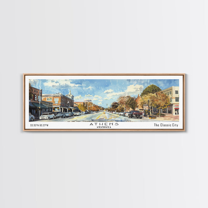 Athens Georgia Panoramic Painting, Watercolor Framed Canvas Print, Scenic City Art, Travel Poster, Home Decor, Wall Hanging, Gift Idea