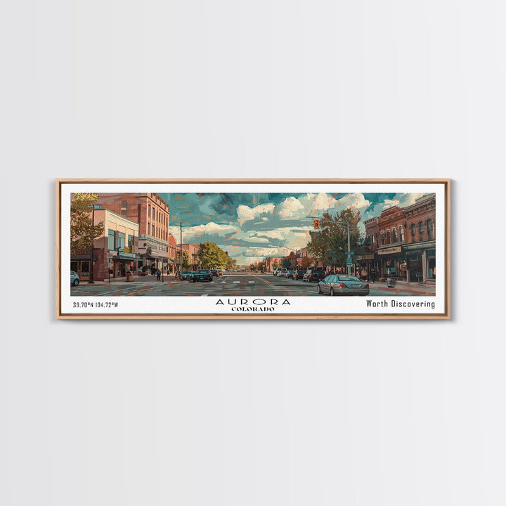 Aurora Colorado Panoramic Painting, Watercolor Framed Canvas Print, Scenic City Art, Travel Poster, Home Decor, Wall Hanging, Office Wall Art