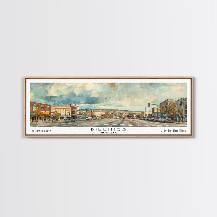 Billings Montana Panoramic Painting, Watercolor Framed Canvas Print, Scenic City Art, Travel Poster, Home Decor, Wall Hanging, Living Room Art