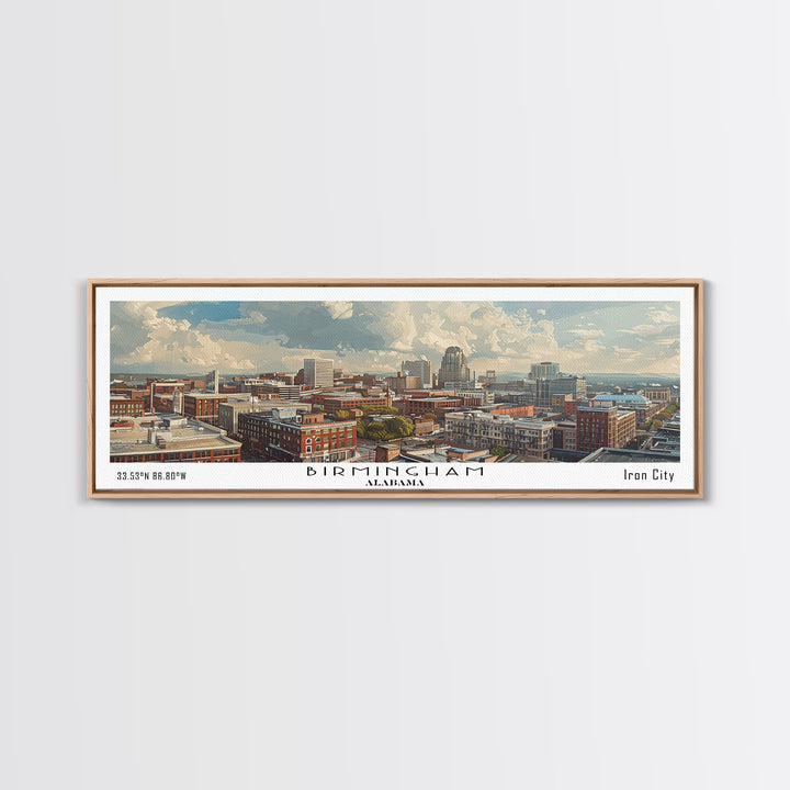 Birmingham Alabama Panoramic Painting, Watercolor Framed Canvas Print, Scenic City Art, Travel Poster, Wall Decor, Living Room Art, Gift Idea