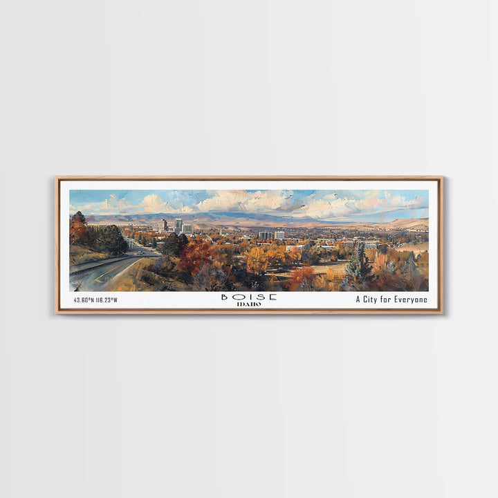 Boise Idaho Panoramic Painting, Watercolor Framed Canvas Print, Scenic City Art, Travel Poster, Home Decor, Wall Hanging, Living Room Art