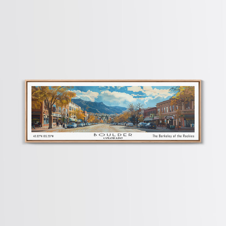 Boulder Colorado Panoramic Painting, Watercolor Framed Canvas Print, Scenic City Art, Travel Poster, Wall Decor, Living Room Art, Gift Idea