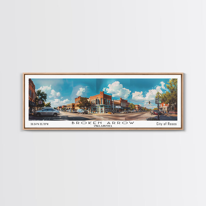 Broken Arrow Oklahoma Panoramic Painting, Watercolor Framed Canvas Print, Scenic City Art, Travel Poster, Home Decor, Wall Hanging, Living Room Art