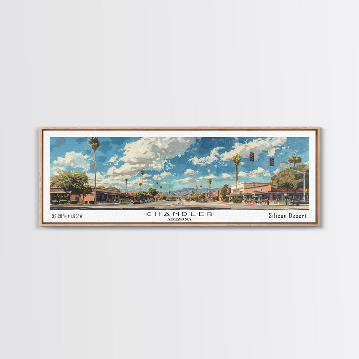 Chandler Arizona Panoramic Watercolor Painting Framed Canvas Print, Travel Poster Art, Home Decor, Desert Cityscape, Bedroom Wall Art, Office Decoration, Unique Travel Gift
