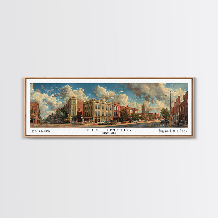 Columbus Georgia Panoramic Watercolor Painting Framed Canvas Print, Travel Poster Art, Urban Landscape, Bedroom Wall Art, Living Room Decoration, Office Wall Art, Georgia-Themed Gift