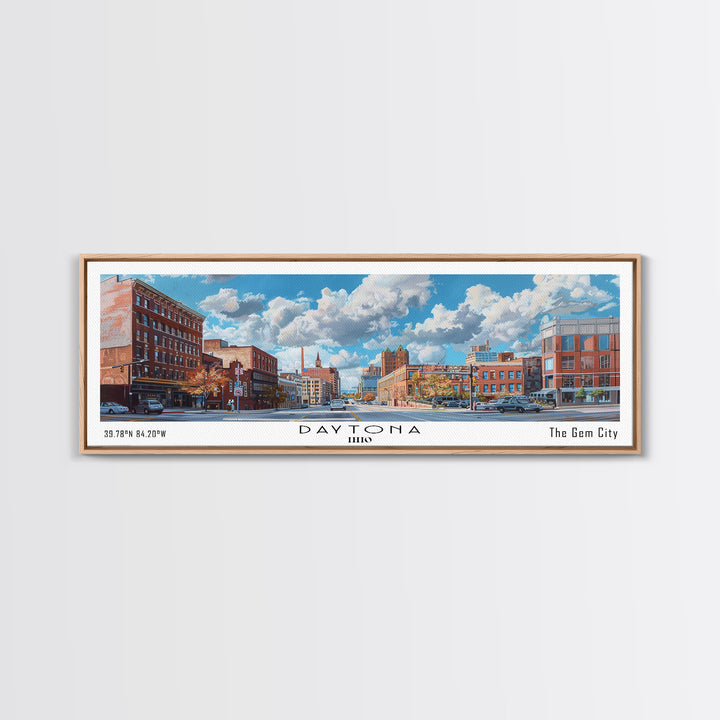 Daytona Ohio Panoramic Watercolor Painting, Scenic Framed Canvas Print, Urban Wall Art for Office, Travel Poster, Home Decor, City Gift Idea