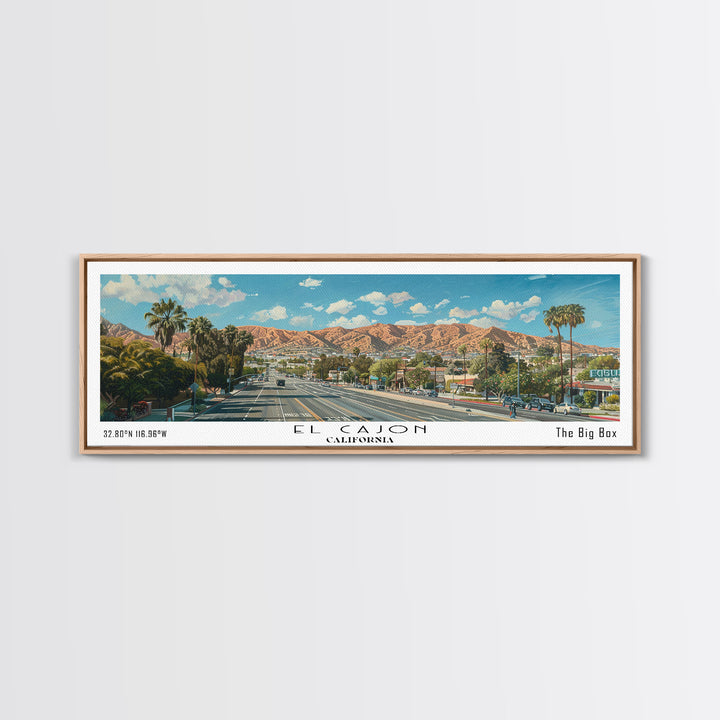 El Cajon California Panoramic Watercolor Painting, Scenic Framed Canvas Print, Urban Wall Art for Office, Travel Decor, City Print, Gift Idea