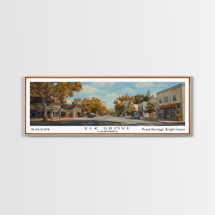 Elk Grove California Panoramic Watercolor Painting, Scenic Framed Canvas Print, Urban Wall Art for Living Room, Travel Poster, Home Decor, City Gift Idea