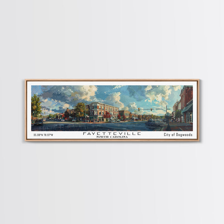 Fayetteville North Carolina Panoramic Watercolor Painting, Scenic Framed Canvas Print, Urban Wall Art for Living Room, Travel Poster, Home Decor, City Gift Idea
