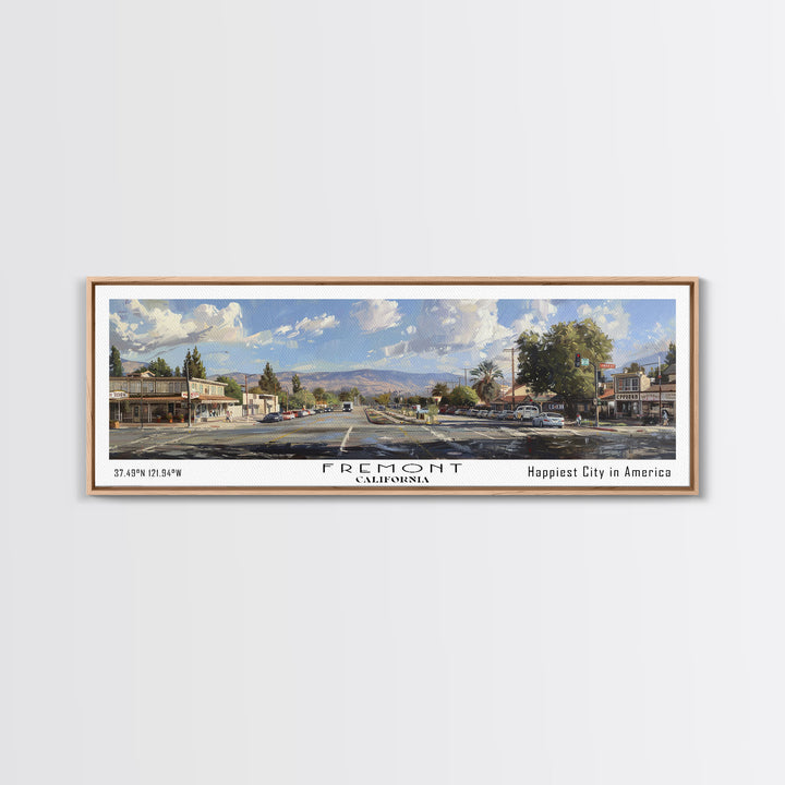 Fremont California Panoramic Watercolor Painting, Scenic Framed Canvas Print, Urban Wall Art for Office, Travel Poster, Home Decor, City Gift Idea
