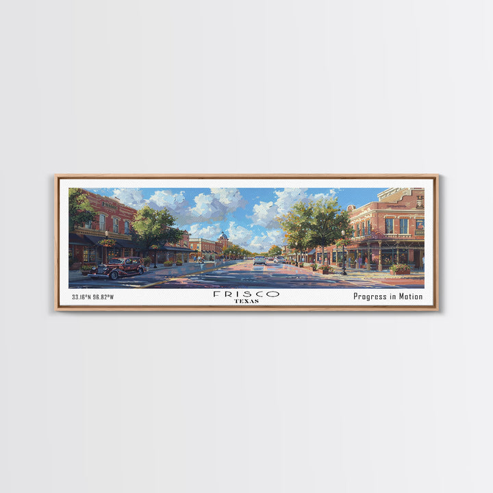 Frisco Texas Panoramic Watercolor Painting, Urban Framed Canvas Print, Cityscape Wall Art for Living Room, Travel Poster, Home Decor, City Gift Idea