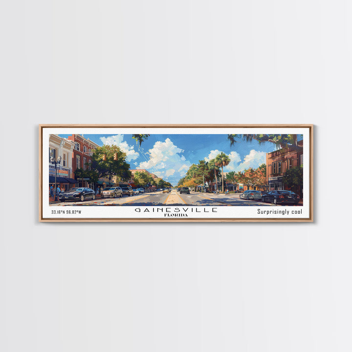 Gainesville Florida Panoramic Watercolor Painting, Urban Framed Canvas Print, Cityscape Wall Art for Office, Travel Decor, Home Gift Idea