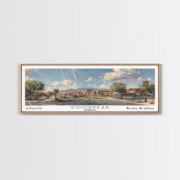 Goodyear Arizona Panoramic Watercolor Painting, Urban Framed Canvas Print, Cityscape Wall Art for Office, Travel Decor, Home Gift Idea