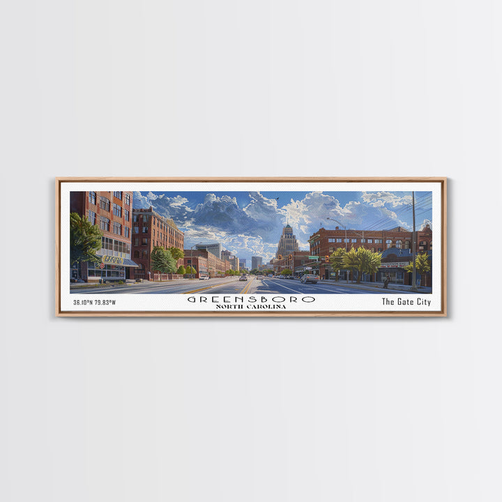 Greensboro North Carolina Panoramic Watercolor Painting, Urban Framed Canvas Print, Cityscape Wall Art for Living Room, Travel Poster, Home Decor, City Gift Idea