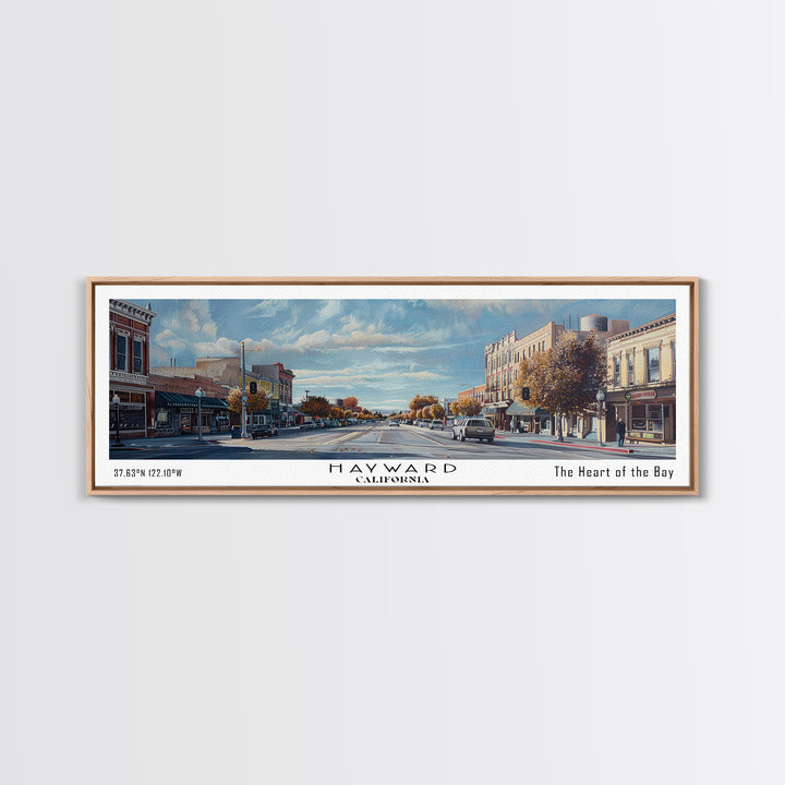 Hayward California Panoramic Watercolor Painting, Urban Framed Canvas Print, Cityscape Wall Art for Living Room, Travel Poster, Home Decor, City Gift Idea