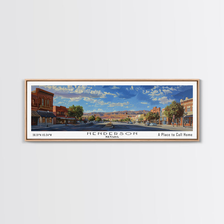 Henderson Nevada Panoramic Watercolor Painting, Urban Framed Canvas Print, Cityscape Wall Art for Office, Travel Decor, Home Gift Idea