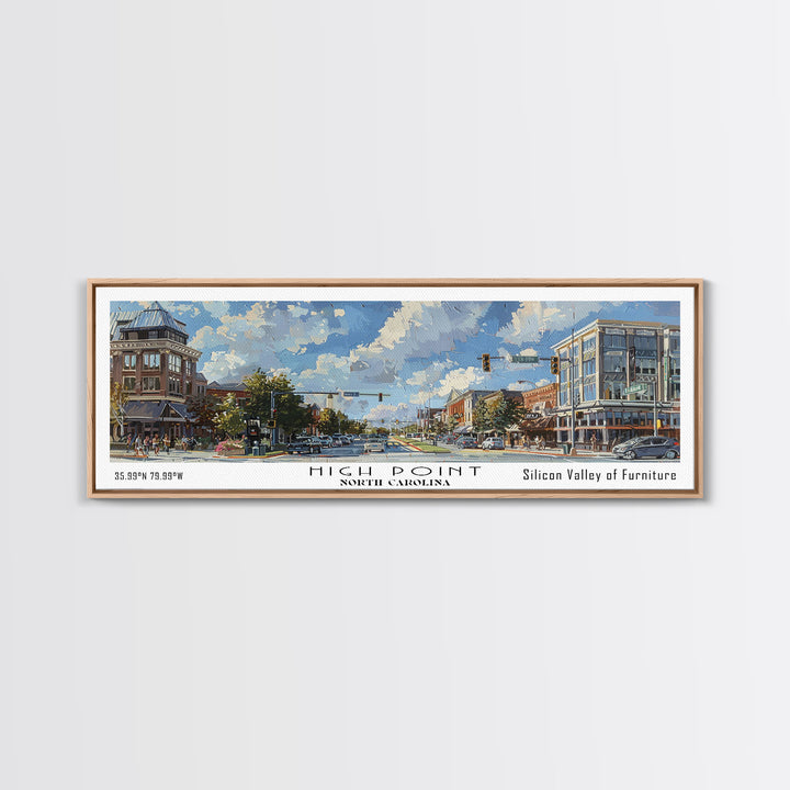 High Point North Carolina Panoramic Watercolor Painting, Urban Framed Canvas Print, Cityscape Wall Art for Office, Travel Decor, Home Gift Idea