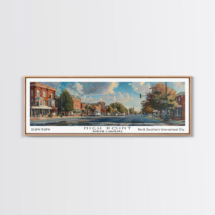 High Point North Carolina Panoramic Watercolor Painting, Urban Framed Canvas Print, Cityscape Wall Art for Living Room, Travel Poster, Home Decor, City Gift Idea