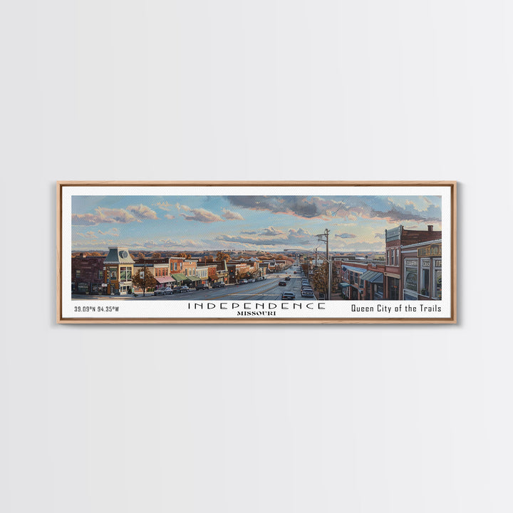 Independence Missouri Panoramic Watercolor Painting, Urban Framed Canvas Print, Cityscape Wall Art for Living Room, Travel Decor, Home Gift Idea