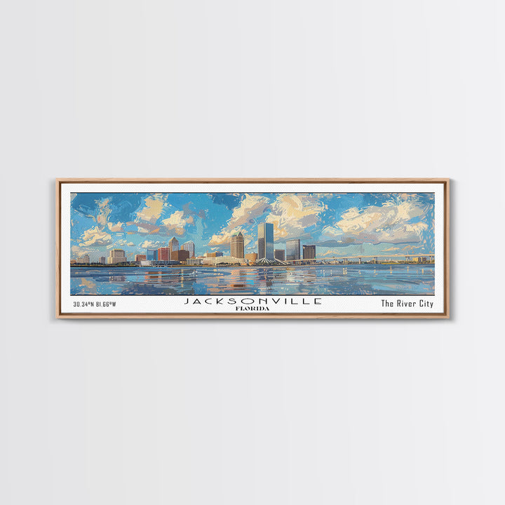 Jacksonville Florida Panoramic Cityscape Wall Art, Watercolor Framed Canvas Print, Home Decor, Office Wall Art, Travel Poster, Urban Painting