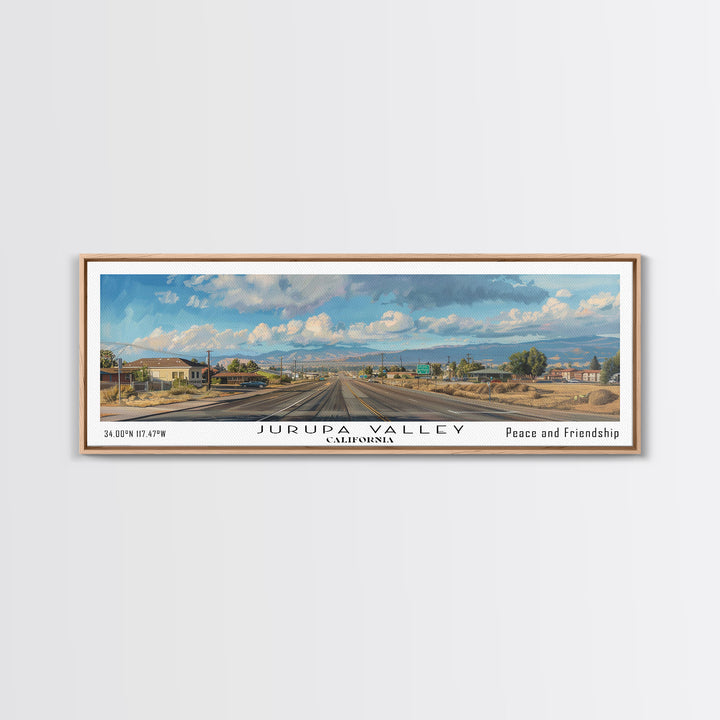 Jurupa Valley California Panoramic Cityscape Wall Art, Watercolor Framed Canvas Print, Urban Decor, Office Art, Travel Poster, Home Decoration