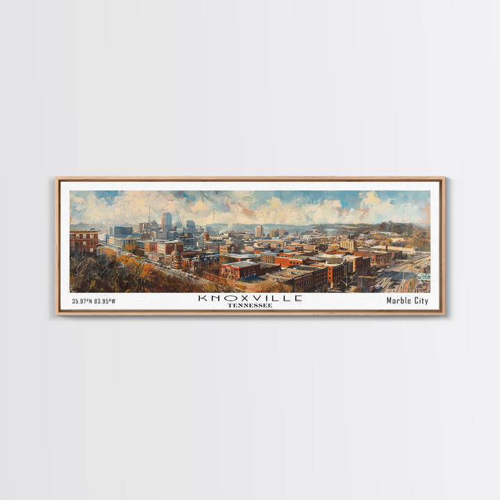 Knoxville Tennessee Panoramic Watercolor Cityscape, Framed Canvas Print for Living Room, Office Wall Art, Urban Decor, Travel Poster