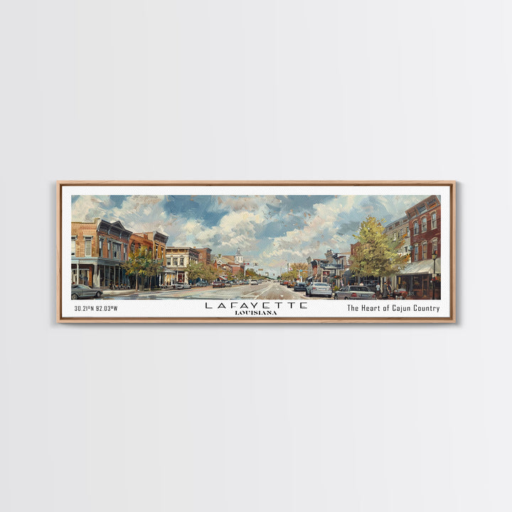 Lafayette Louisiana Panoramic Cityscape Wall Art, Watercolor Framed Canvas Print, Urban Painting for Living Room, Office Decor, Travel Poster