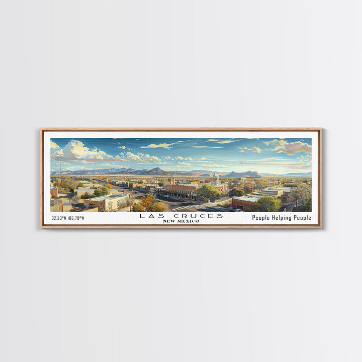Las Cruces New Mexico Panoramic Cityscape Wall Art, Watercolor Framed Canvas Print, Urban Painting for Living Room, Office Decor, Travel Poster