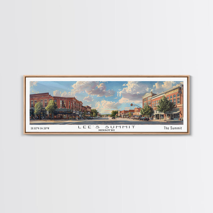 Lees Summit Missouri Panoramic Watercolor Cityscape, Framed Canvas Print for Living Room, Office Wall Art, Urban Decor, Travel Poster