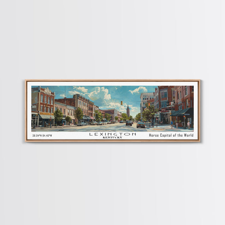 Lexington Kentucky Panoramic Watercolor Cityscape, Framed Canvas Print for Living Room, Office Wall Art, Urban Decor, Travel Poster