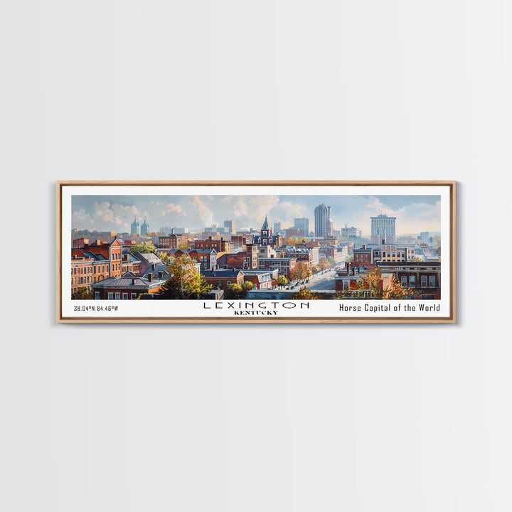 Lexington Kentucky Panoramic Cityscape Wall Art, Watercolor Framed Canvas Print, Urban Painting for Living Room, Office Decor, Travel Poster