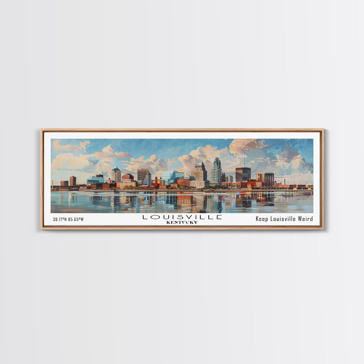 Louisville Kentucky Panoramic Watercolor Cityscape, Framed Canvas Print for Living Room, Office Wall Art, Urban Decor, Travel Poster