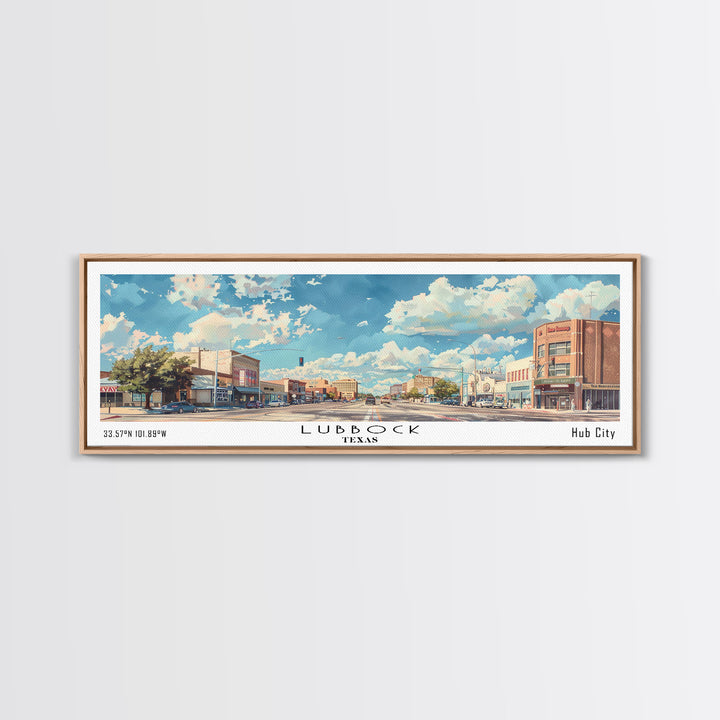 Lubbock Texas Panoramic Cityscape Wall Art, Watercolor Framed Canvas Print, Urban Painting for Living Room, Office Decor, Travel Poster