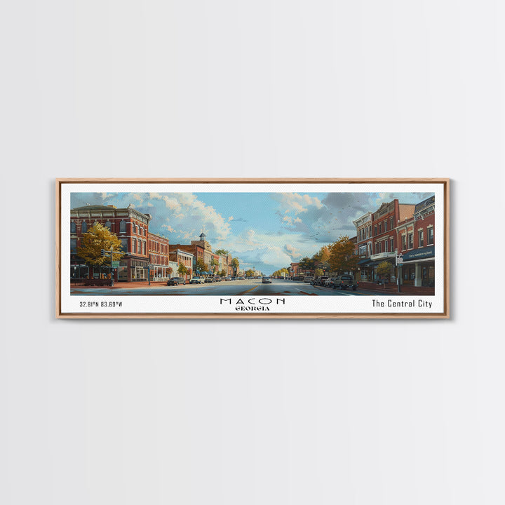 Macon Georgia Panoramic Cityscape Painting, Framed Canvas Print, Urban Decor, Office Wall Art, Watercolor Travel Poster, Home Decoration