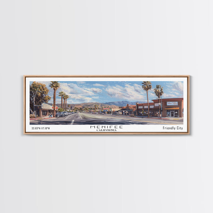 Menifee California Panoramic Framed Canvas Print, Beautiful Watercolor Painting, Office Wall Art, Travel Poster, Home Decor, City Wall Art