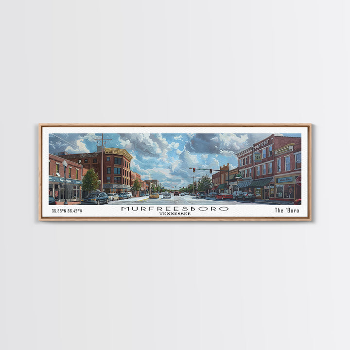 Murfreesboro Tennessee Panoramic Framed Canvas Print, Stunning Watercolor City Art, Office Wall Decor, Travel Poster, Living Room Decor