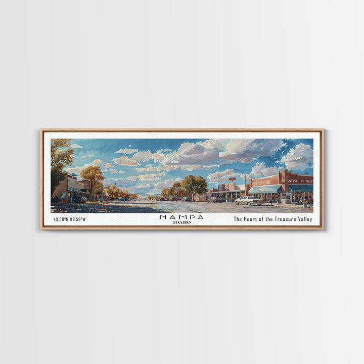 Nampa Idaho Panoramic Framed Canvas Print, Beautiful Watercolor Painting, Office Wall Art, Travel Poster, Home Decor, City Art