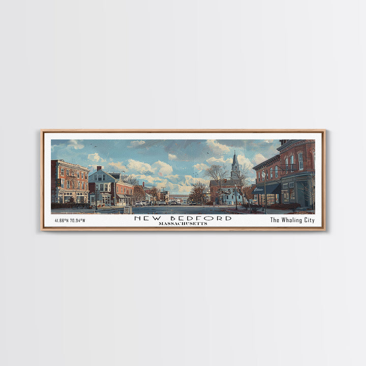 New Bedford Massachusetts Panoramic Framed Canvas Print, Stunning Watercolor Cityscape, Office Wall Art, Travel Poster, Home Decor