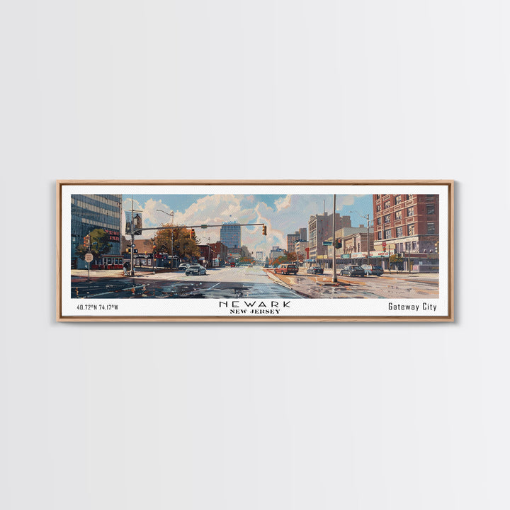 Newark New Jersey Panoramic Framed Canvas Print, Beautiful Watercolor Painting, Office Wall Art, Travel Poster, Home Decor, City Art